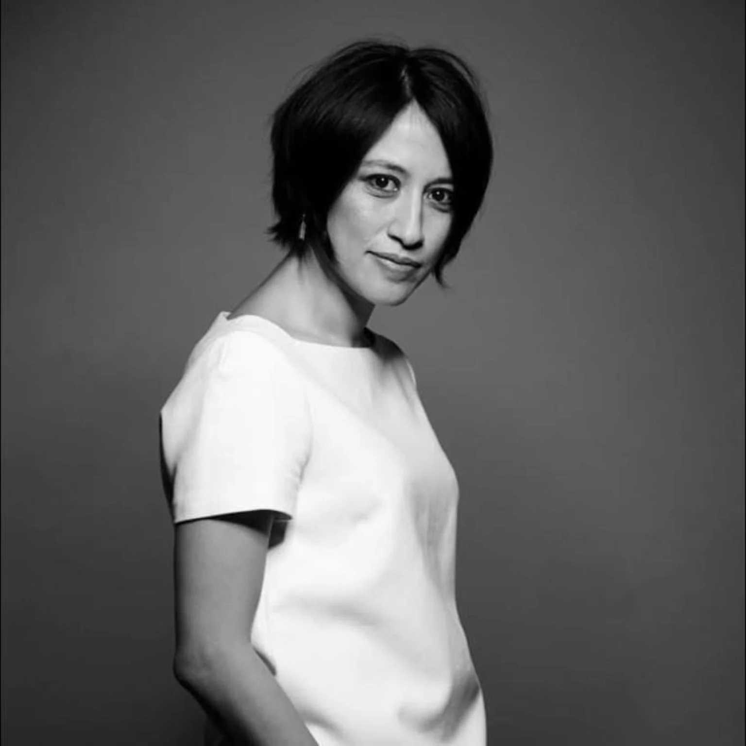 Black-and-white portrait of Caroline Chu